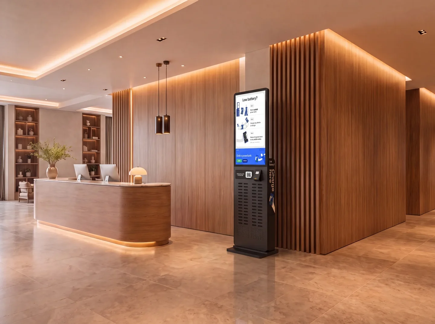 A WE53 station in a wood-panelled hotel lobby